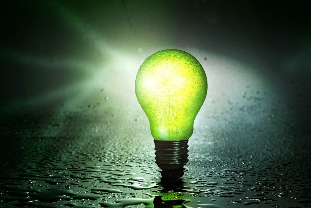 lightbulb, pear, water, drops, energy, glass, fragile, environmentally friendly, electricity, thread, lighting mood, nature, energy saving