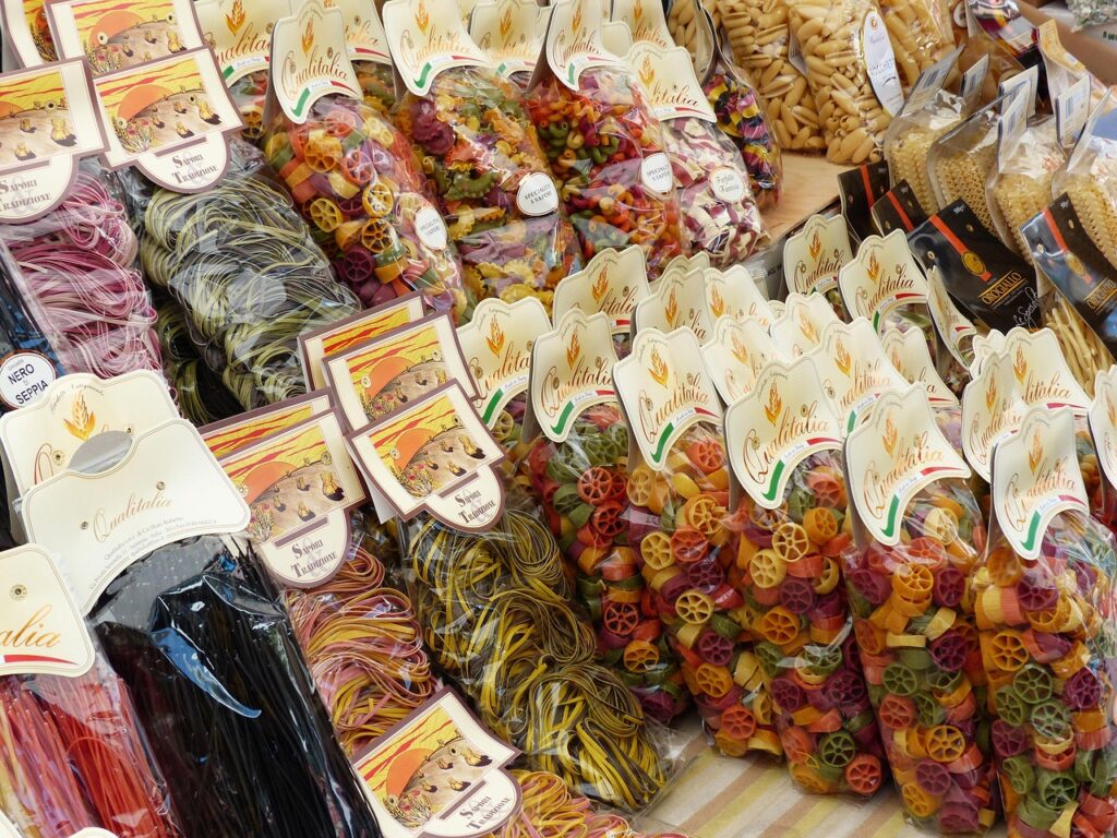 noodle, pasta, multicoloured, variations, packaging, wrapped up, selling
