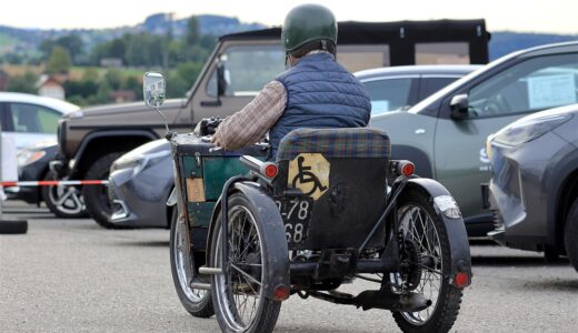 tricycle, motorcycle, man, vehicle, custom, antiquity, dare, motorized wheelchair, wheelchair, chain drive, year of construction 1957, custom-made, puch