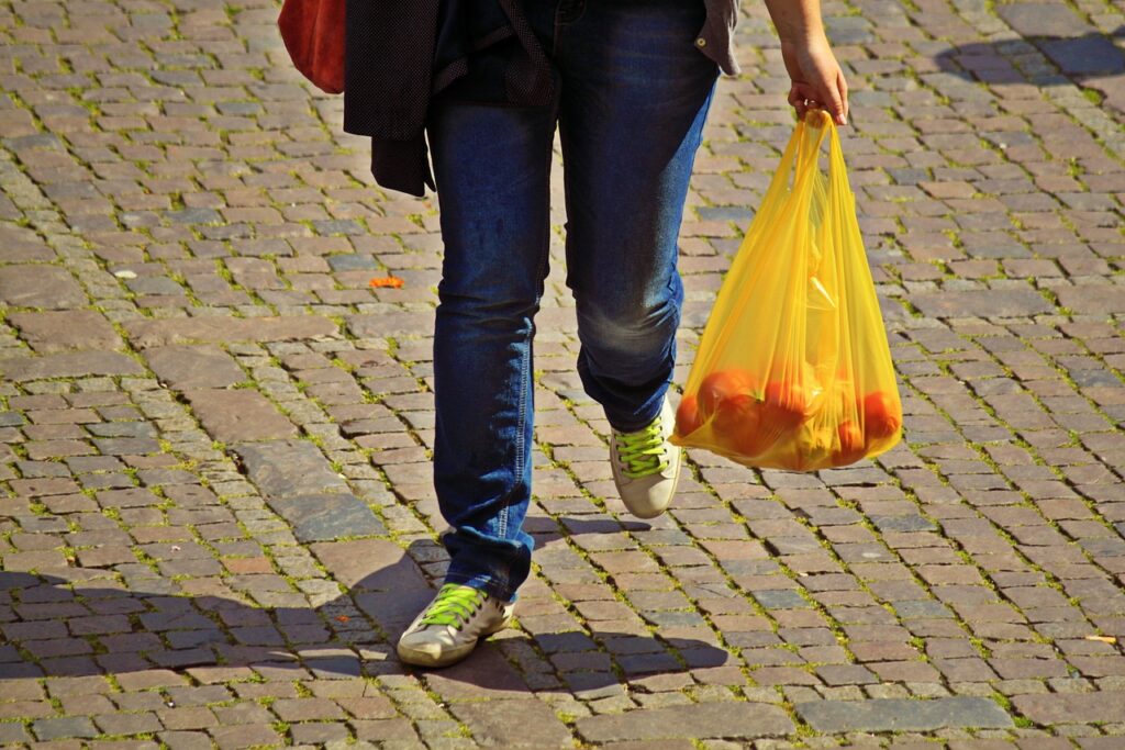 shopping, supply, wear, market buying, purchasing, bag, plastic bag, pocket, fruit bag, legs, human, walk, running, hand, load, heavy, paving stones, marketplace, side walk, shopping bag, plastic bag, plastic bag, plastic bag, plastic bag, plastic bag
