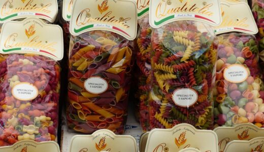 noodles, multicoloured, coloured, color raw, food, pasta, italian, carbohydrates, packaging, wrapped up, selling