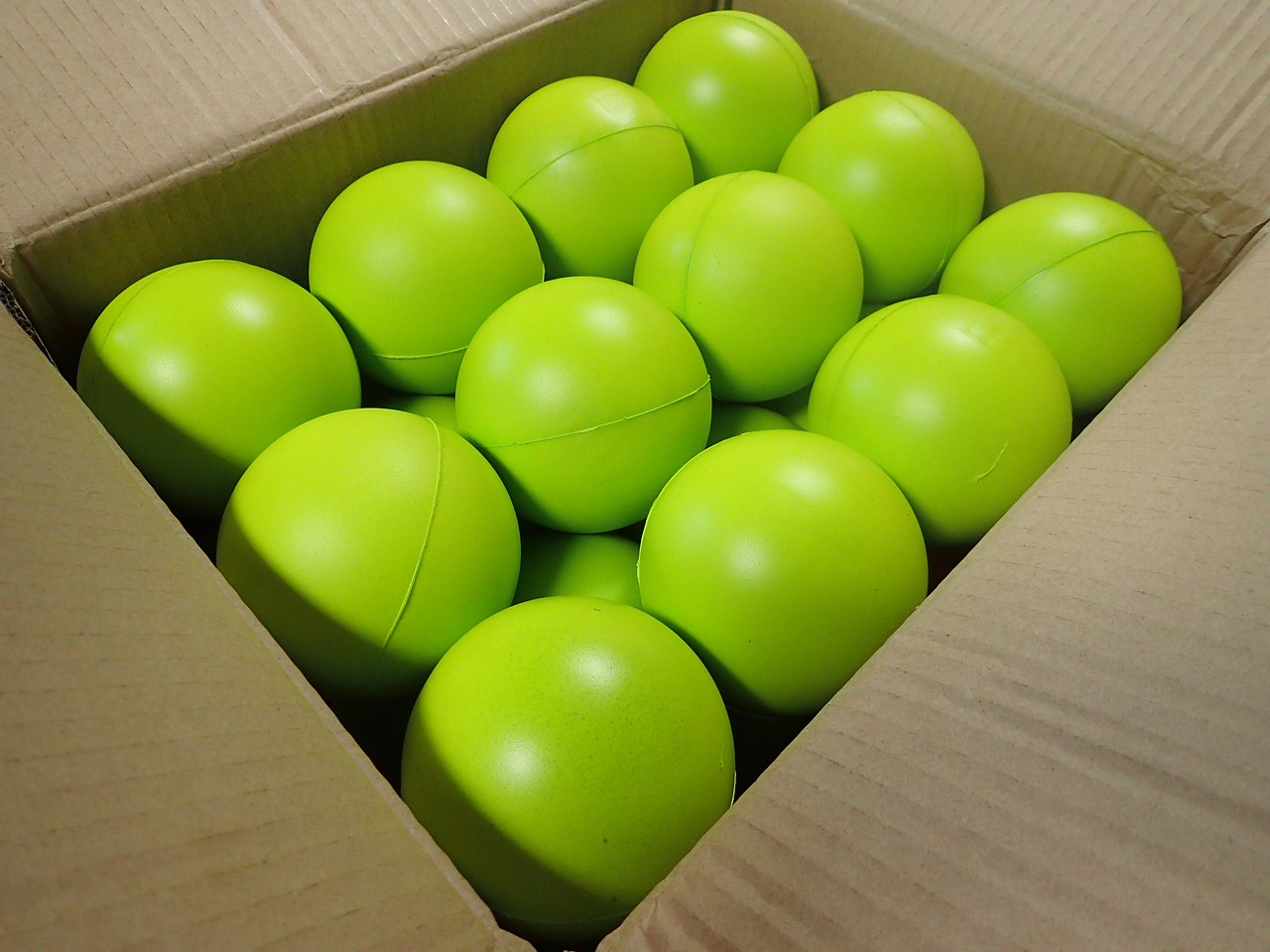 balls, box, green, cardboard, bright