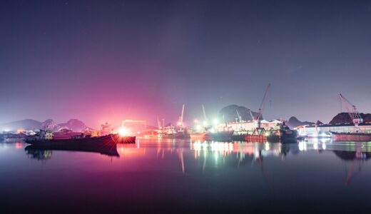 river, port, ships, illuminated, night sky, water reflections, mirroring, shipping, pier, shipping port, shipping industry, vessels, shipping vessels