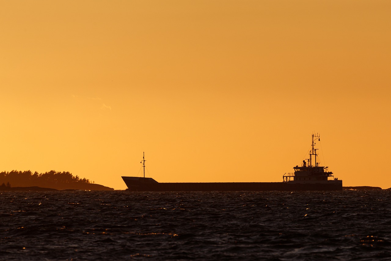ship, nature, sunset, water, shipping, the baltic sea, sea, cargo ship, silhouette, orange sky, ocean, shipping vessel, tanker ship, shipping industry, transportation