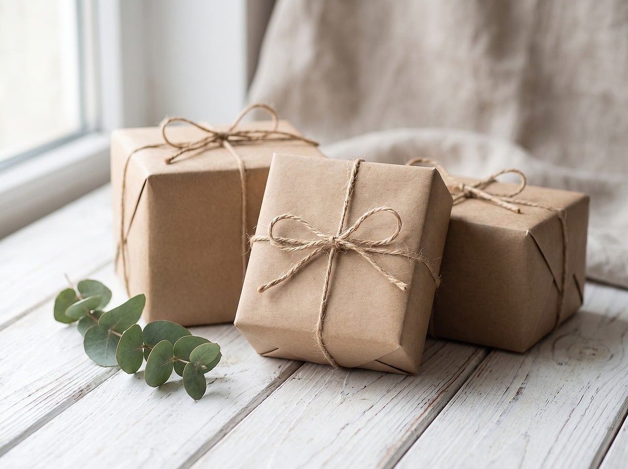 gift, wrapping paper, twine, eco-friendly, wooden floor, jute, eucalyptus, minimalism, seasonal decoration, dried leaves, rustic, festive, gift wrapping, simplicity, natural, light, handmade, creative, whitish, beauty