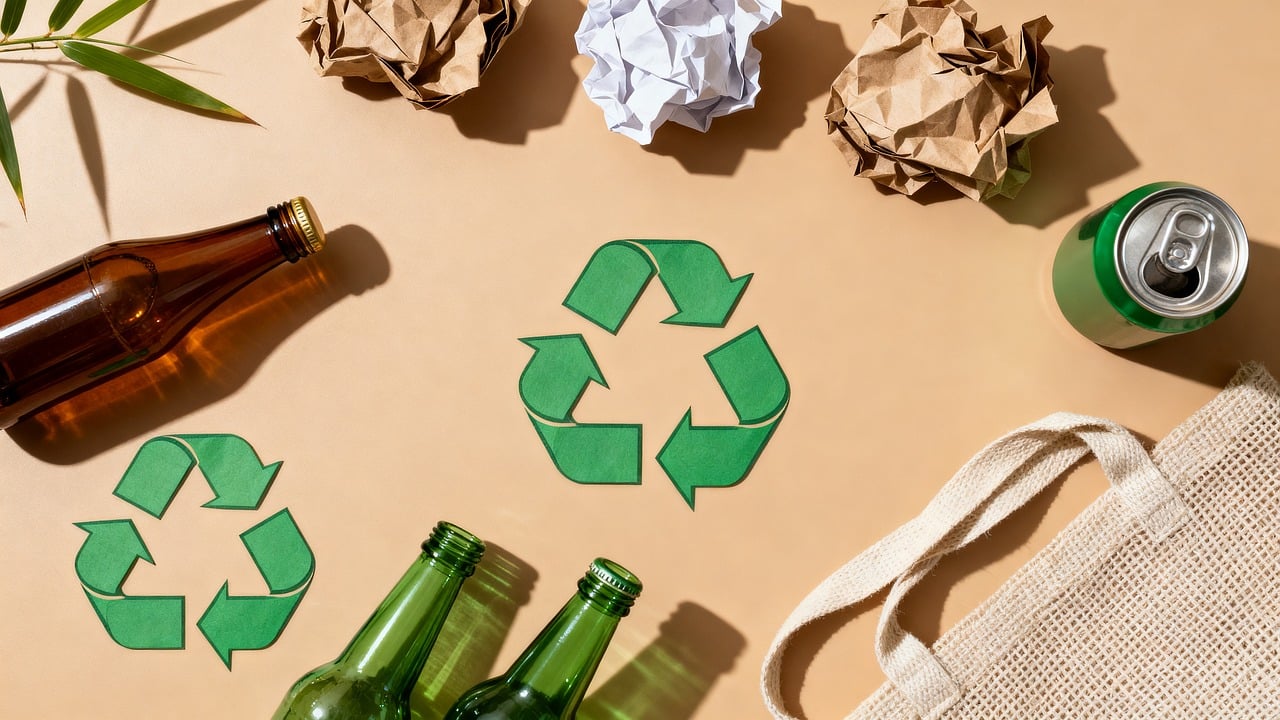 recycling, ecology, sustainability, bottle, can, paper bag, recycling symbol, waste, glass bottle, tin cans, brown paper, zero waste, natural, paper balls, shopping bag, eco-friendly, bamboo, upcycling, environment, green color