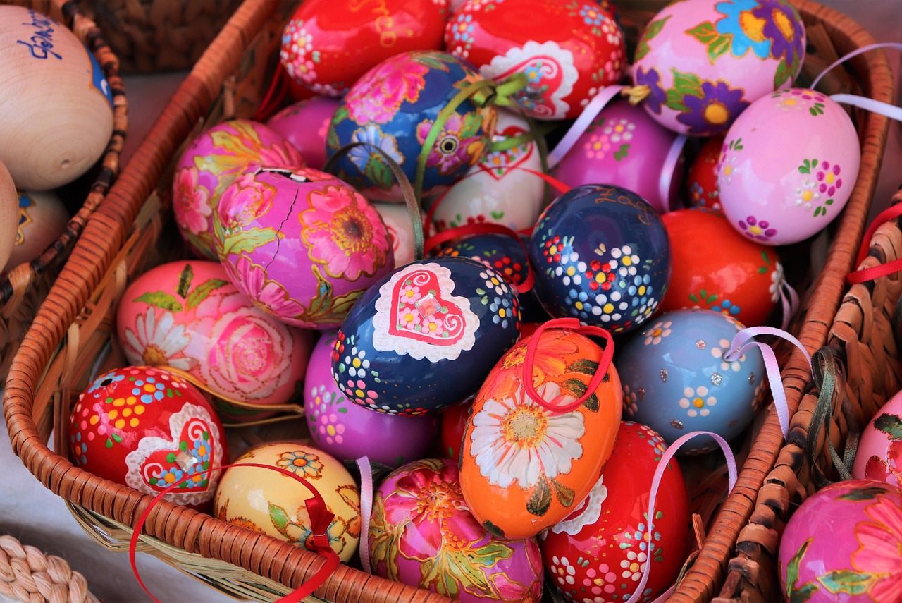 basket, easter eggs, colorful, decoration, holiday, tradition, celebration, customs