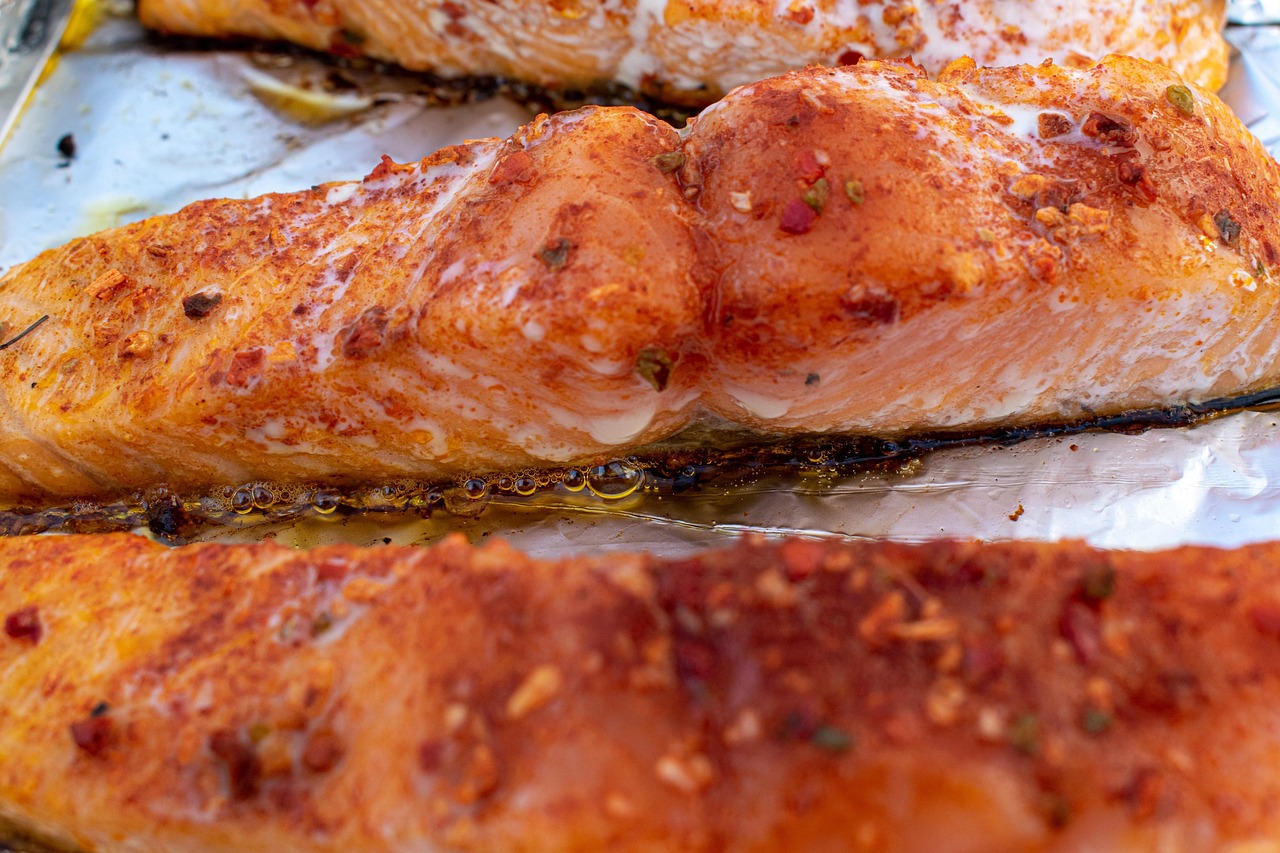 salmon, sizzle, grill, grilling, meal, food, snack, yummy, aluminum foil, heat, warmth
